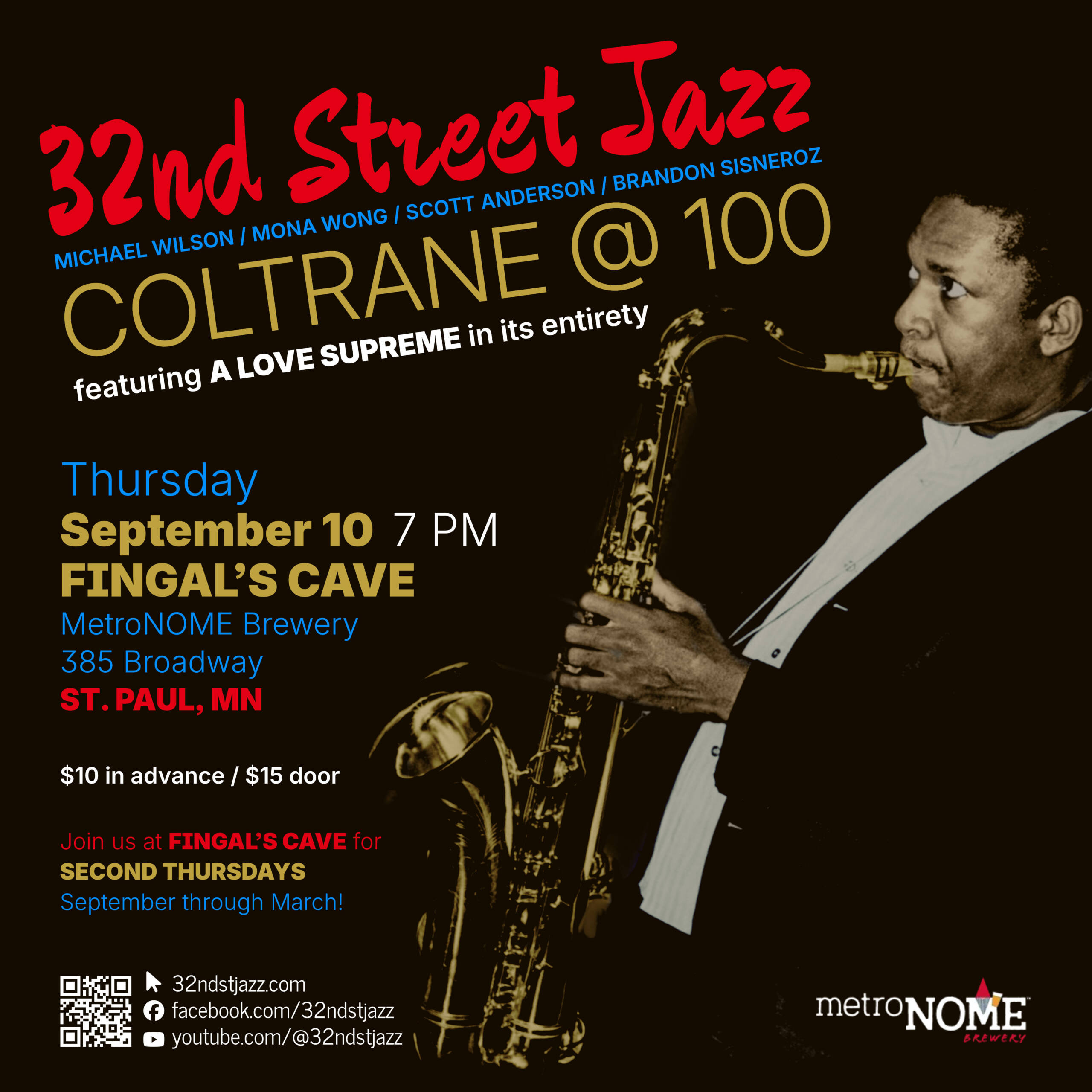 32nd Street Jazz presents A Love Supreme – Coltrane @ 100 artwork from MetroNOME Brewery