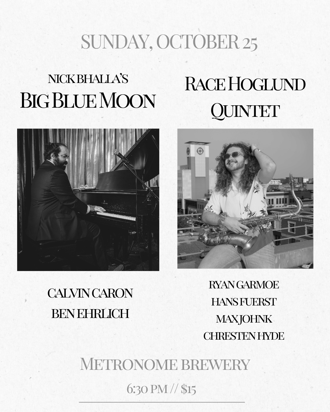 Nick Bhalla’s Big Blue Moon with special guest the Race Hoglund Quintet artwork from MetroNOME Brewery